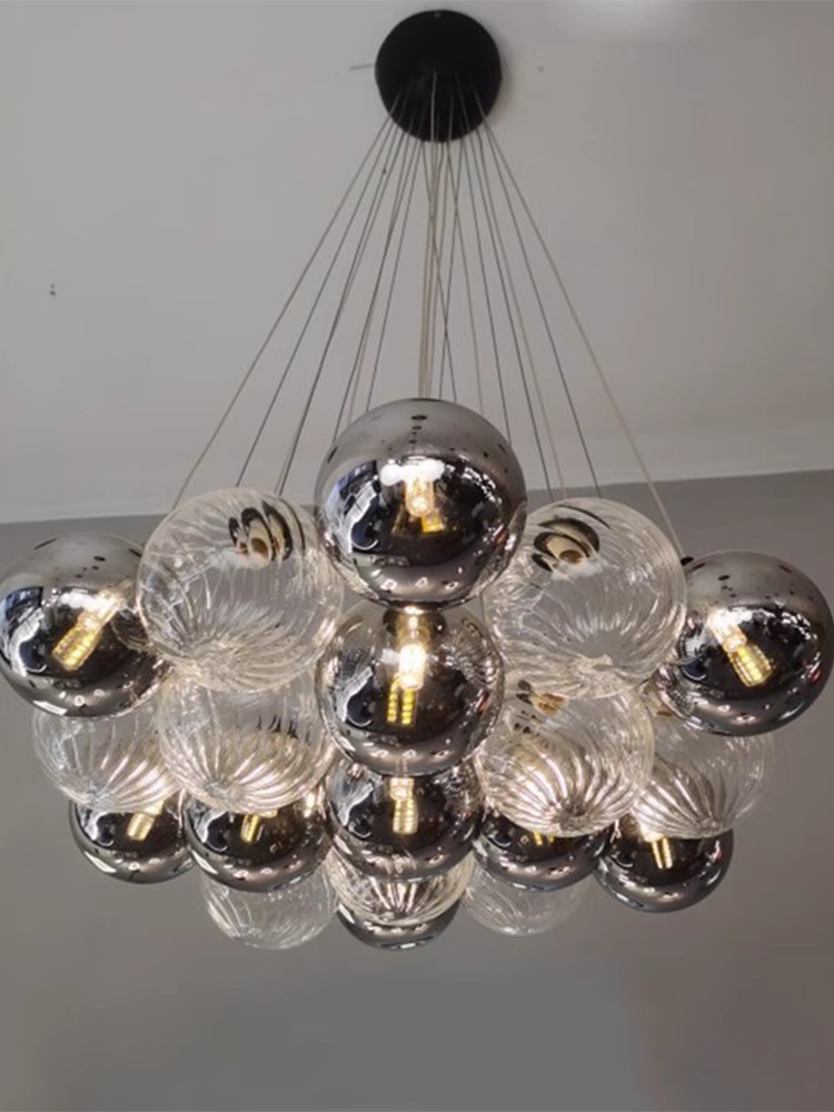 Modern Grey Bubble Glass Ball LED Chandelier For Dining room