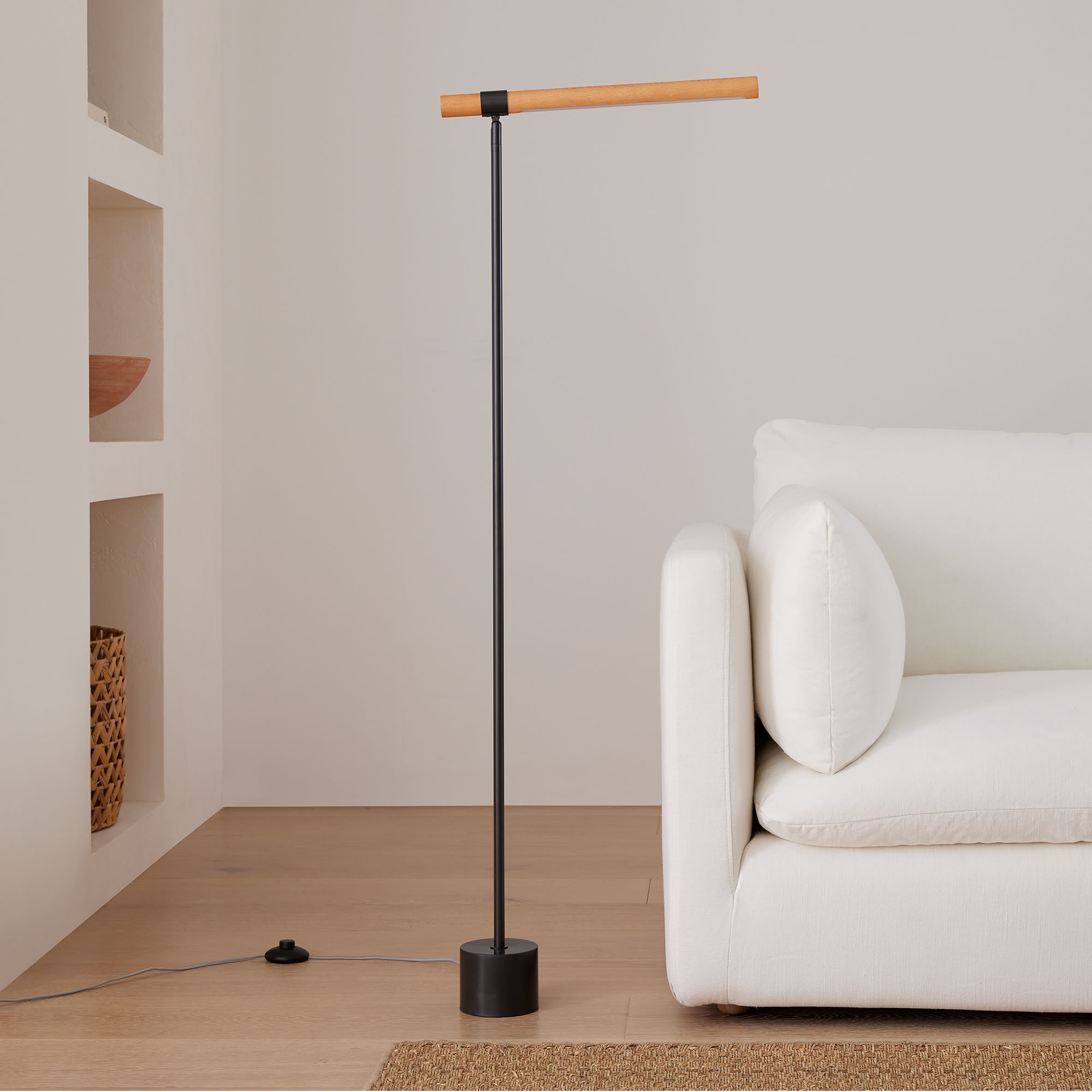 Picture of Moss Energy-Efficient Linear Wood LED Floor Lamp – Adjustable Swivel Design